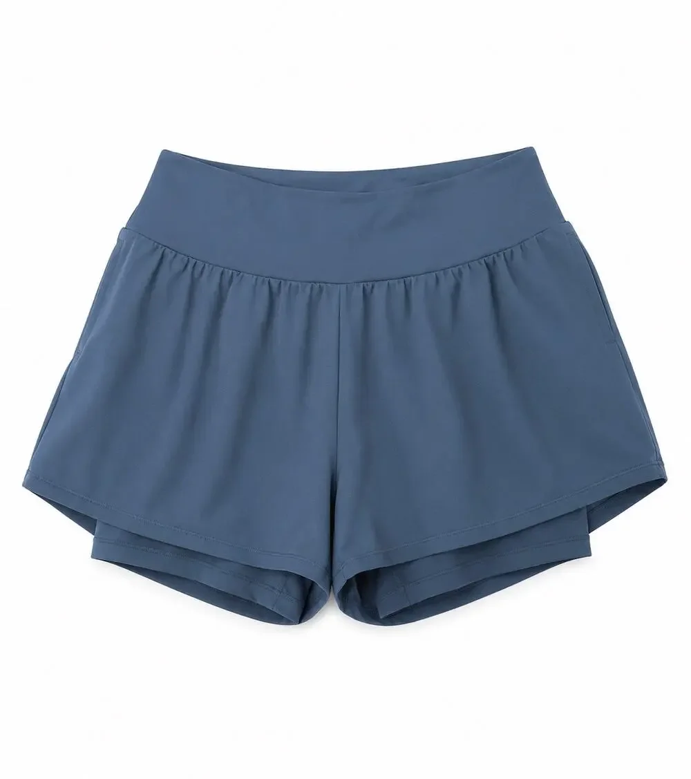 Halara XL Long High Waisted Athletic Running Shorts Built-In Liner Blue